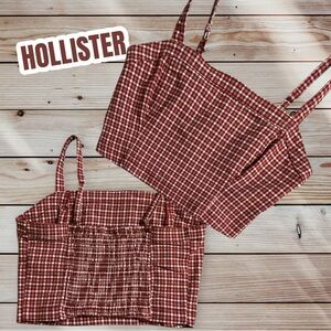 HOLLISTER CHECKERED SMOCKED BACK ADJUSTABLE STRAPS CROP TOP